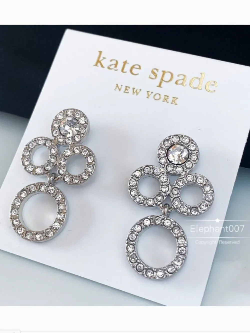 Kate Spade Crystal Circle Drop Earrings Silver Tone Pavé Statement Earrings